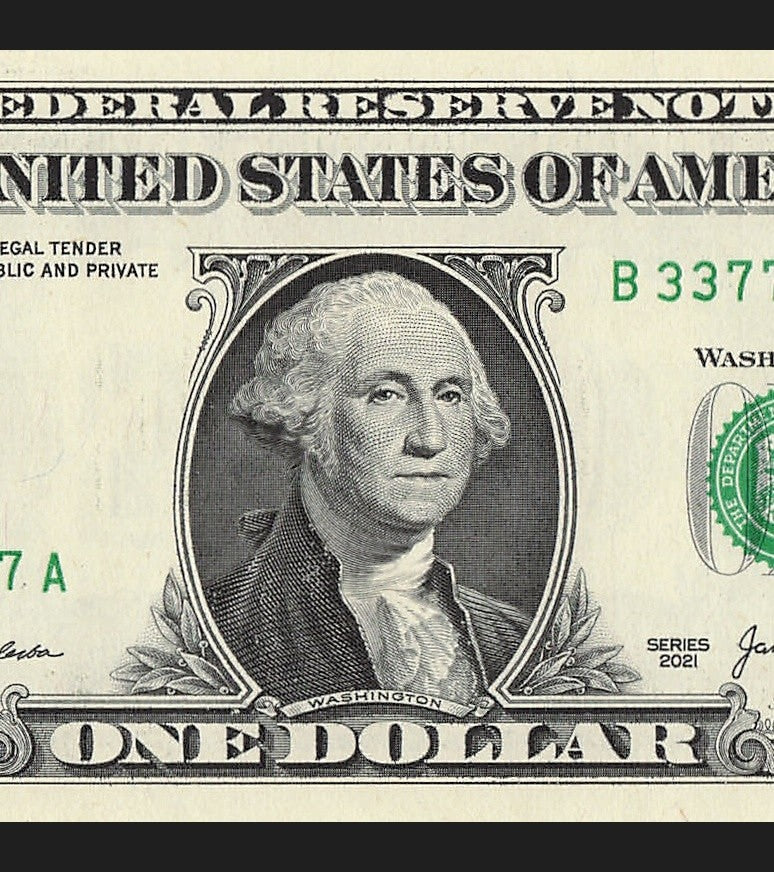 Binary Repeater Fancy Serial Number One Dollar Bill 3s 7s 2021 BA Block $1