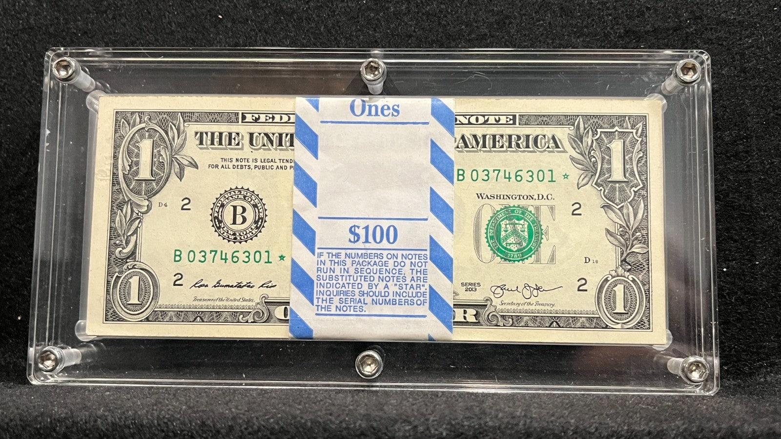 One Dollar Star Note 2013 Duplicate Error Run BEP Original PACK 100 SEQUENTIAL