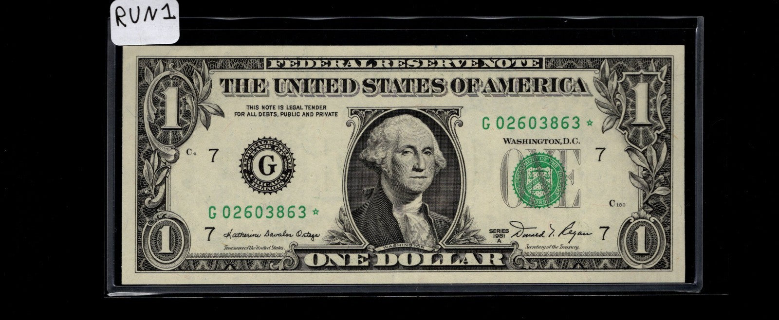 Star Note One Dollar Bill 1981A $1 G* Block Chicago Run 1 UNC