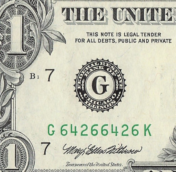 Repeater Fancy Serial Number One Dollar Bill 1985 2s 4s 6s GK Block Trinary