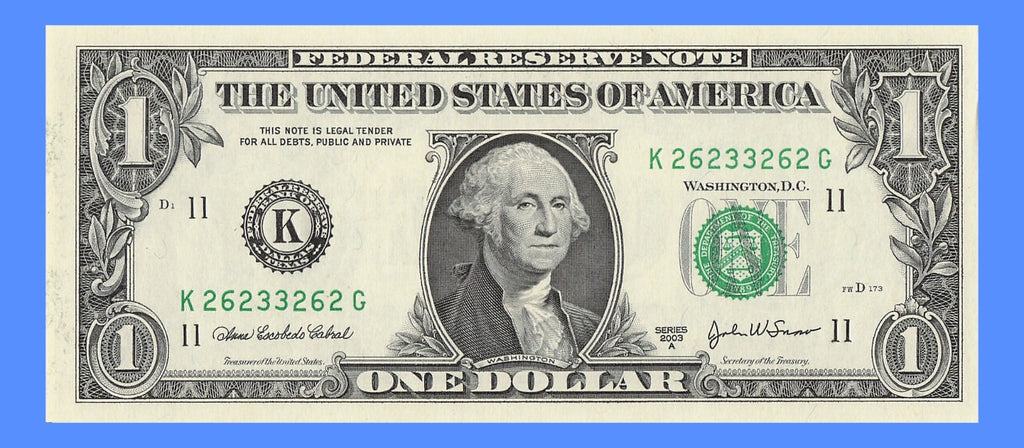 Radar Fancy Serial Number One Dollar Bill 3s 2s 6s 2003A KG Block