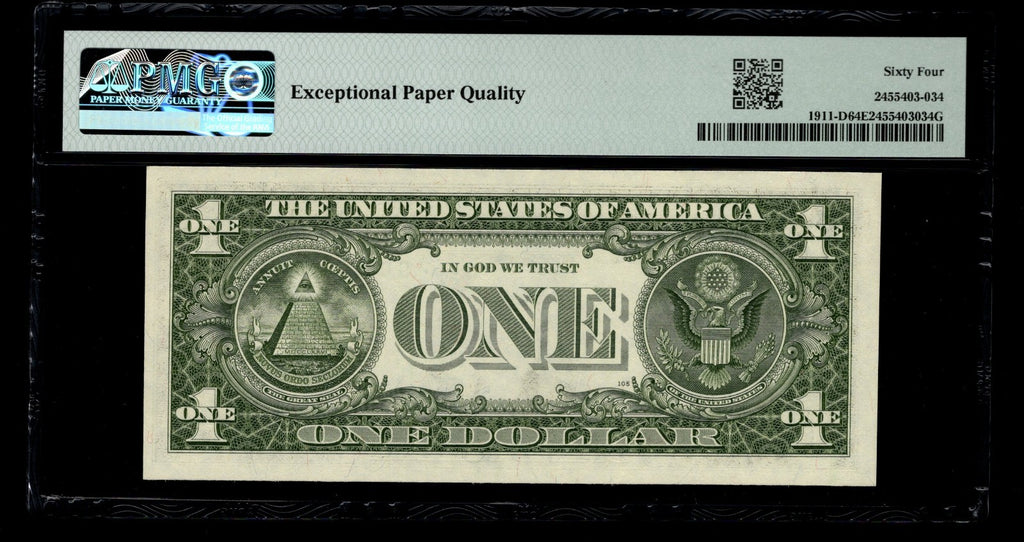 Low Serial Number 34 Fancy Serial Number One Dollar Bill PMG D00000034B