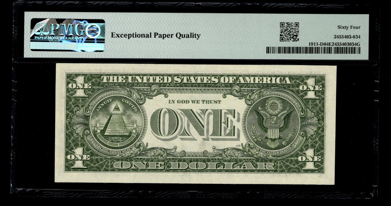 Low Serial Number 34 Fancy Serial Number One Dollar Bill PMG D00000034B