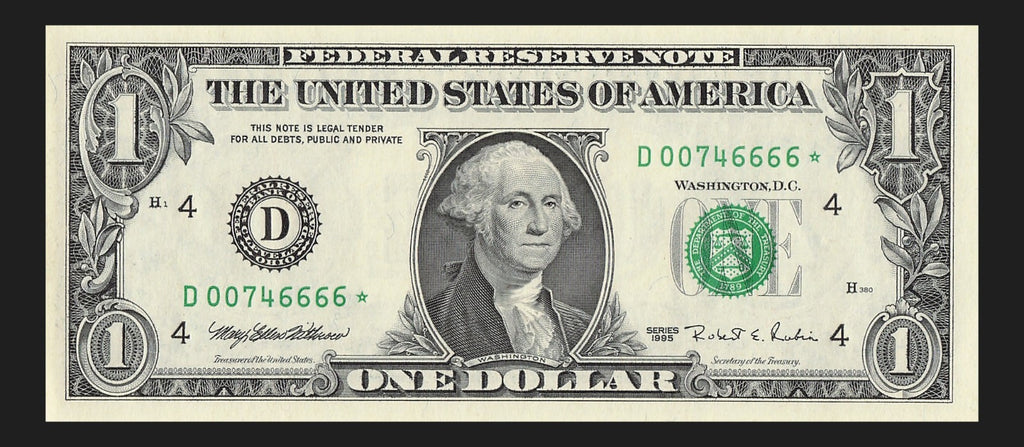 Star Note One Dollar Bill 1995 $1 D* Block Cleveland Run 1 Four in a Row 6s