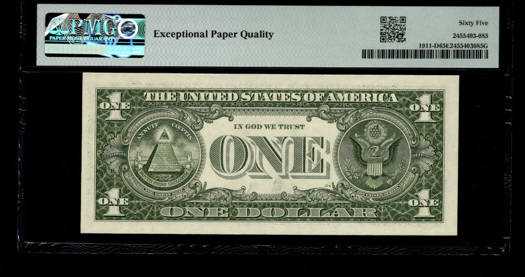 Low Serial Number 85 Fancy Serial Number One Dollar Bill PMG D00000085B