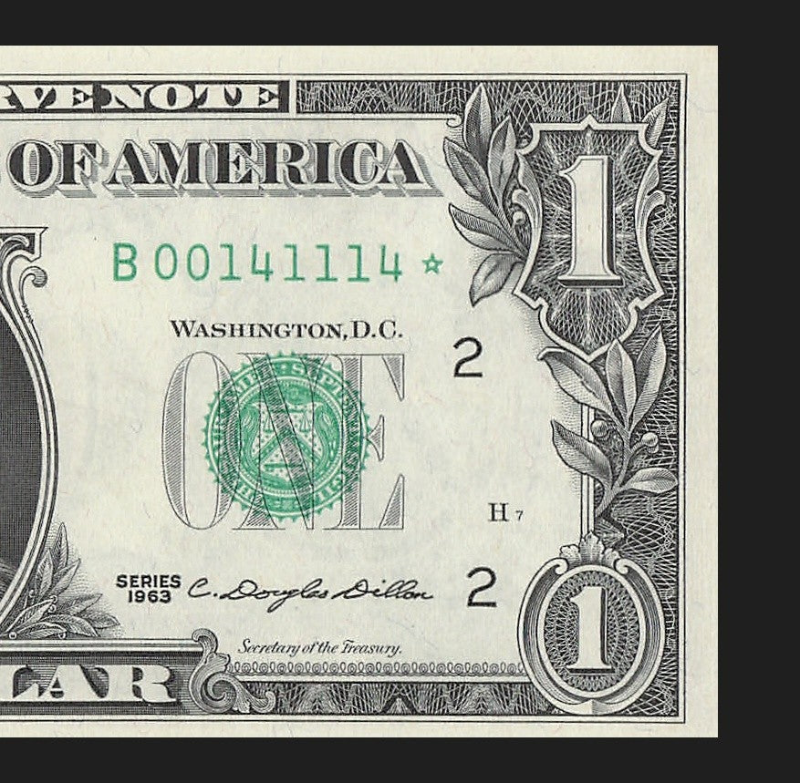 Star Note One Dollar Bill 1963 $1 B* Block New York Run 1 Low Serial Trinary