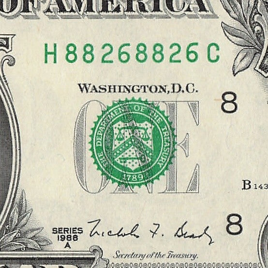 Repeater Fancy Serial Number One Dollar Bill 2s 6s 8s 1988A HC Block