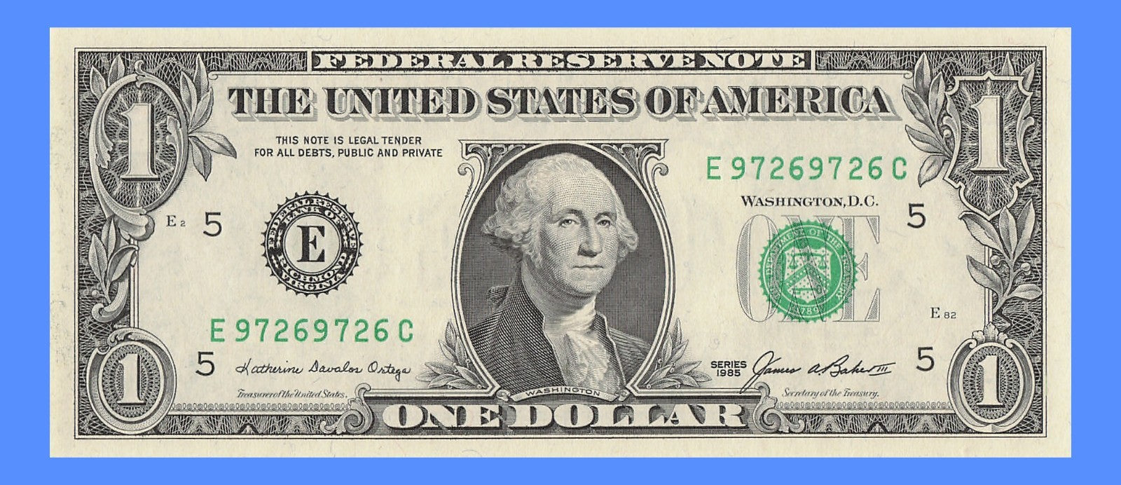 Repeater Fancy Serial Number One Dollar Bill 1985 2s 6s 7s 9s EC Block