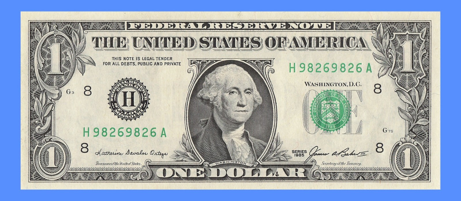 Repeater Fancy Serial Number One Dollar Bill 1985 9s 8s 2s 6s HA Block
