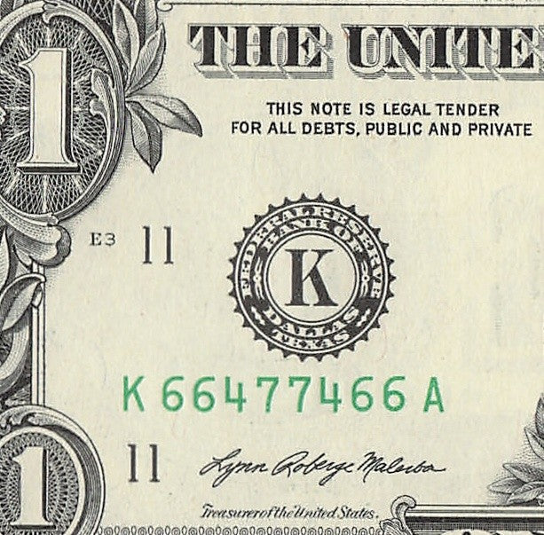 Radar Fancy Serial Number One Dollar Bill 2021 $1 KA Palindrome 4s 6s 7s