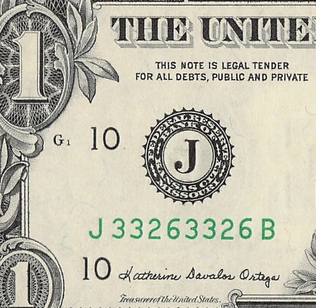 Repeater Fancy Serial Number One Dollar Bill 1988 2s 3s 6s JB Block Trinary