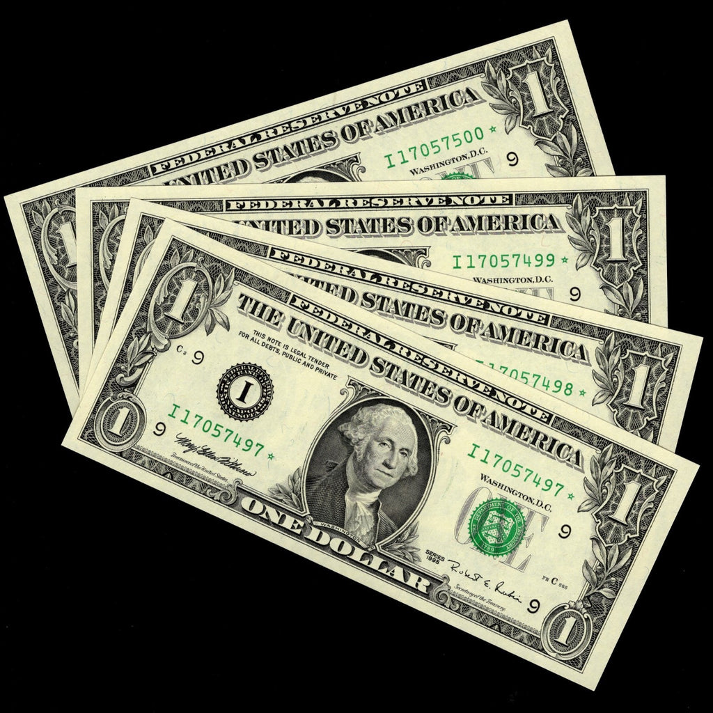 Star Note LOT One Dollar Bills 1995 I* Block Minneapolis $1 Run 6 SEQ RUN of 4