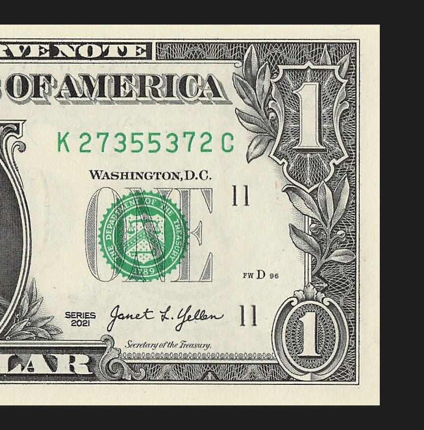 Radar Fancy Serial Number One Dollar Bill 2021 $1 KC Palindrome 2s 7s 3s 5s