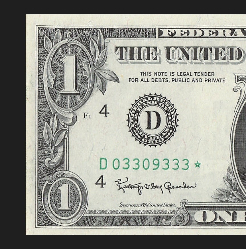 Star Note One Dollar Bill 1963 $1 D* Block Cleveland Run 1 Low Serial Trinary