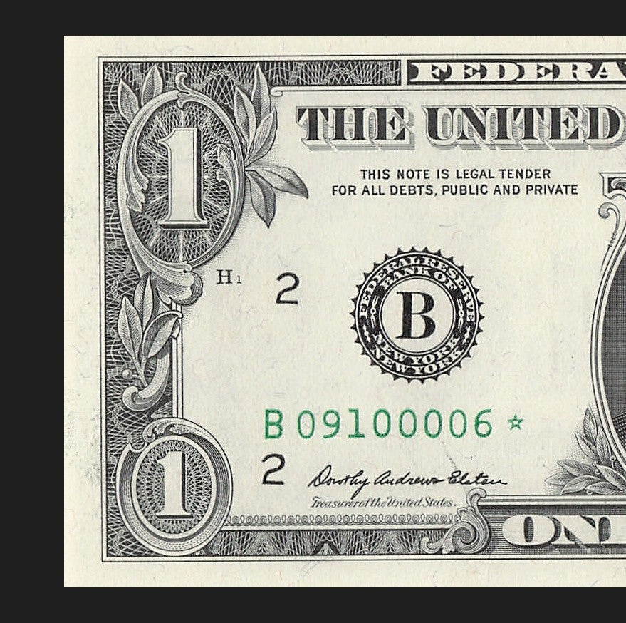 Star Note One Dollar Bill 1969 $1 B* Block New York Run 15 640K UNC Five kind 0s