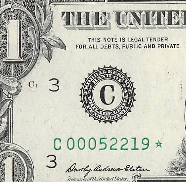 Star Note One Dollar Bill 1969 $1 C* Block Philadelphia Run 1 640K Low Serial