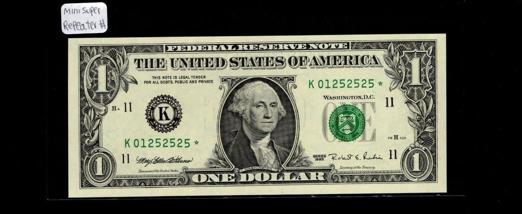 Mini Super Repeater Serial Number Star Note 1995 Block K* 25s