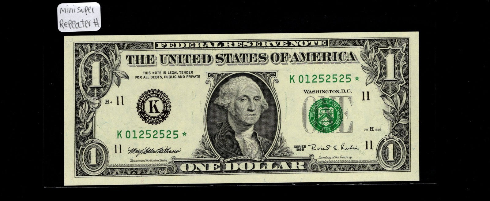 Mini Super Repeater Serial Number Star Note 1995 Block K* 25s