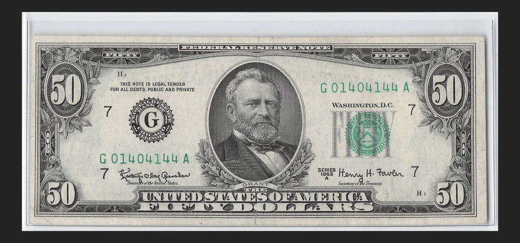 Trinary Fancy Serial Number Fifty Dollar Federal Reserve Note 0s 1s 4s 1963A