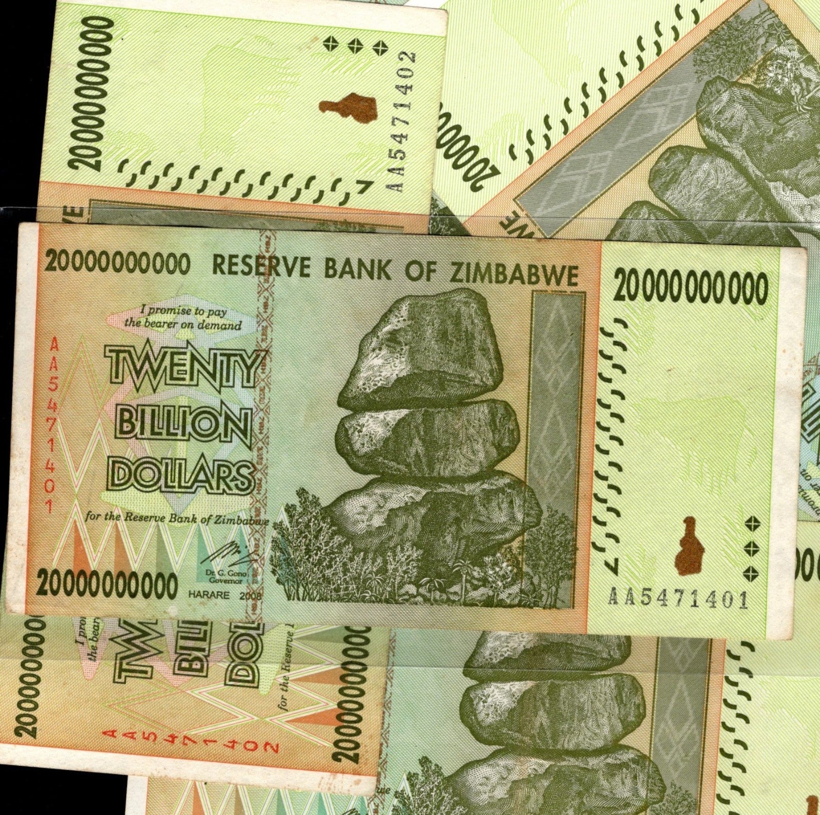 Twenty Billion Dollars Reserve Bank of Zimbabwe XF-AU Condition Lot of 1