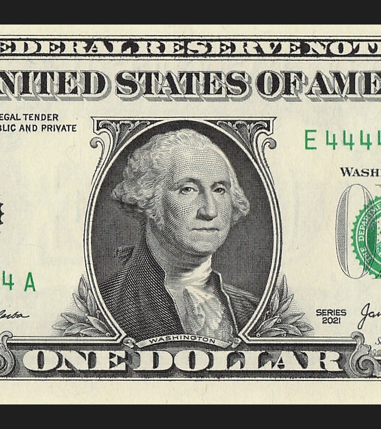 Seven of a Kind 4s One Dollar Bill Fancy Serial Number 2021 $1 EA Block
