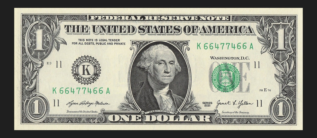 Radar Fancy Serial Number One Dollar Bill 2021 $1 KA Palindrome 4s 6s 7s