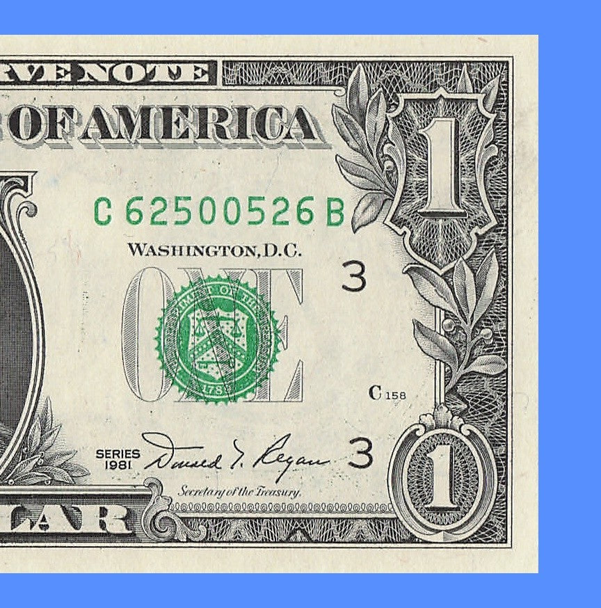 Radar Fancy Serial Number One Dollar Bill 1981 0s 2s 5s 6s  CB