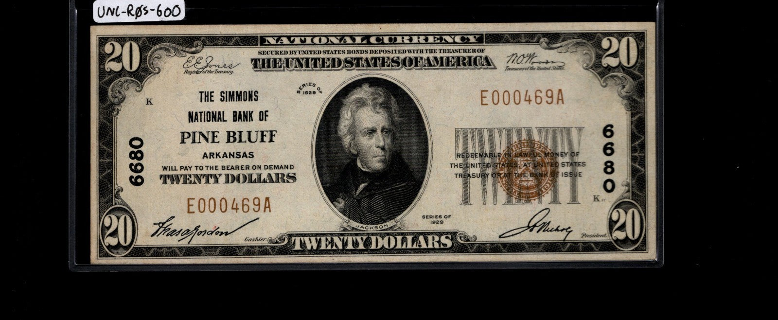 Pine Bluff Arkansas Charter 6680 National Currency $20 Twenty Dollar Type 1 AU