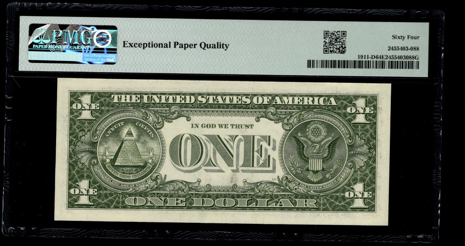 Low Serial Number 88 Fancy Serial Number One Dollar Bill PMG D00000088B