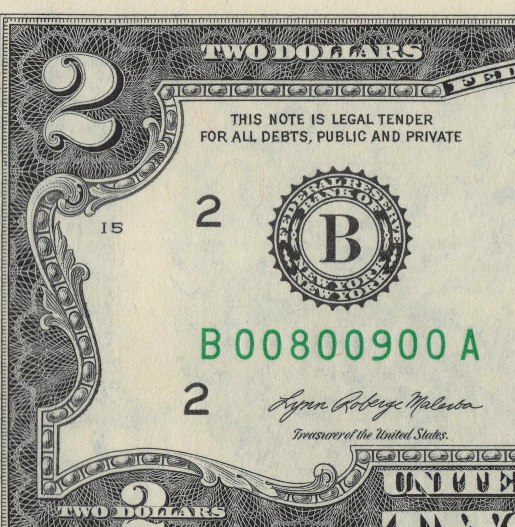 NEW 2021 $2 Flipper Fancy Serial Number Two Dollar Bill 0s 9s 8s Six of a kind