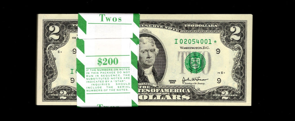 2003 $2 Two Dollar Star Note Lot of 1 UNC Fresh From BEP 3.2 MILLION Run
