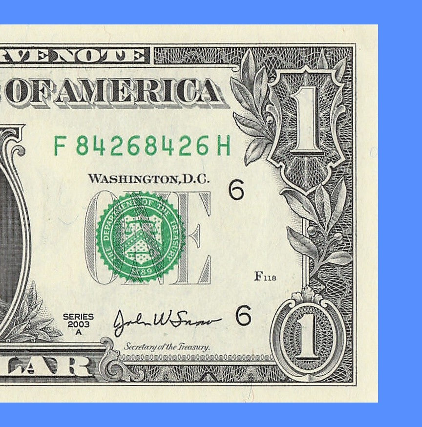 Repeater Fancy Serial Number One Dollar Bill 2s 4s 6s 8s 2003A FH Block
