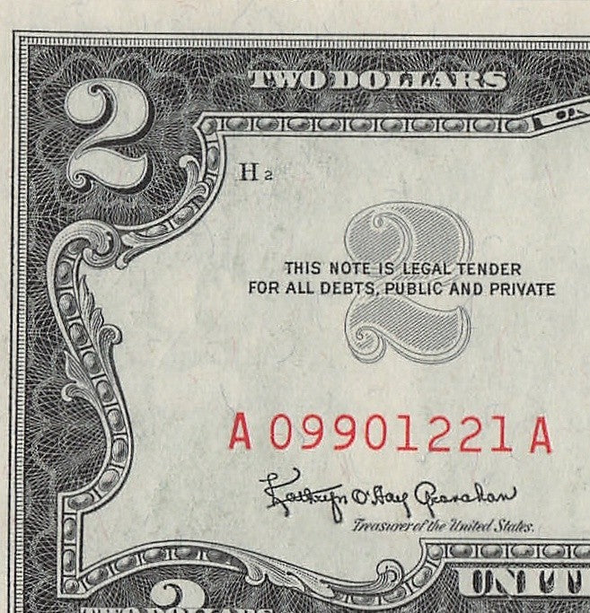 Double Radar Fancy Serial Number Two Dollar Red Seal 1963 0s 1s 2s 9s