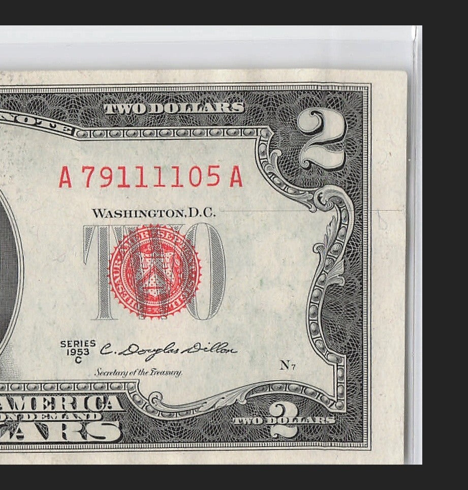 Four in a Row 1s Fancy Serial Number Two Dollar Red Seal 1953C $2 POS 3