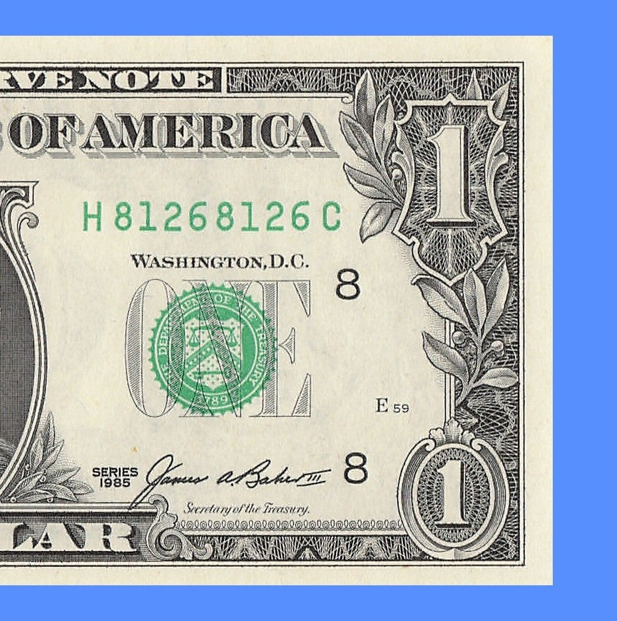 Repeater Fancy Serial Number One Dollar Bill 1985 1s 2s 6s 8s HC Block