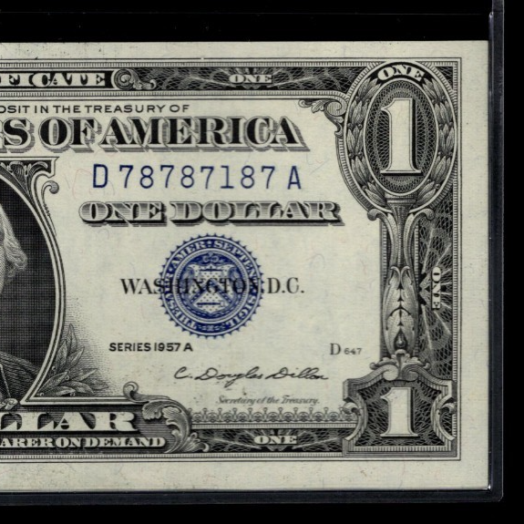 Trinary Silver Certificate One Dollar Bill 1s 7s 8s 1957A UNC