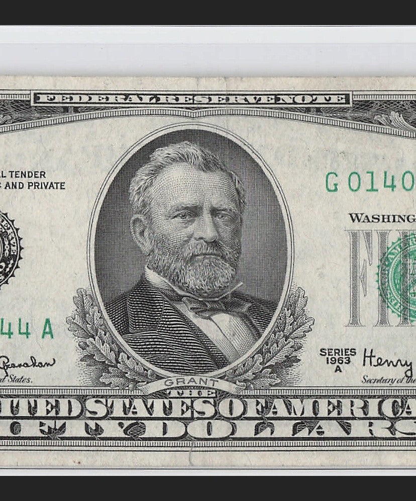 Trinary Fancy Serial Number Fifty Dollar Federal Reserve Note 0s 1s 4s 1963A