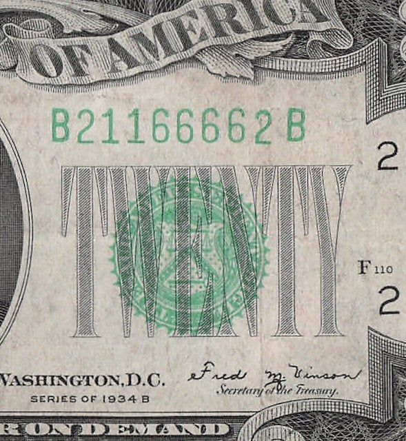 Trinary Fancy Serial Number Twenty Dollar Federal Reserve Note 1s 2s 6s