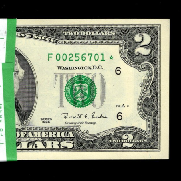 1995 $2 Two Dollar Star Note Lot of 1 UNC Fresh From BEP 512000 Run