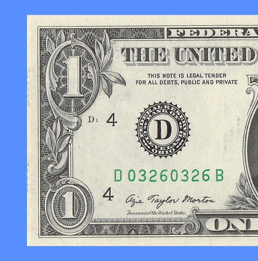 Repeater Fancy Serial Number One Dollar Bill 1977 Richmond 0s 2s 3s 6s DB