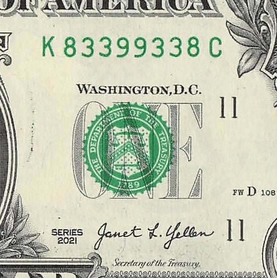 Radar Fancy Serial Number One Dollar Bill 2021 $1 KC Palindrome 3s 8s 9s
