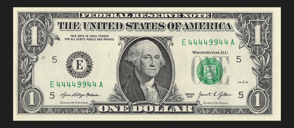 Binary Fancy Serial Number One Dollar Bill 2021 $1 Six of a Kind 4s 9s