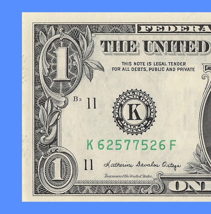 Radar Fancy Serial Number One Dollar Bill 1985 2s 5s 6s 7s KF Block