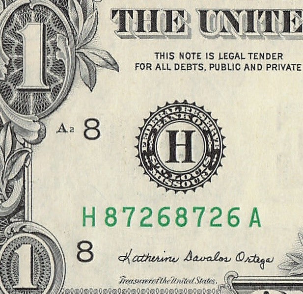 Repeater Fancy Serial Number One Dollar Bill 8s 2s 7s 6s 1988 HA Block