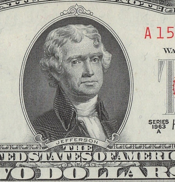 Five of a Kind 5s Fancy Serial Number Two Dollar Red Seal $2 1963A