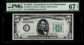 Five Dollar Federal Reserve Note FR 1959CW PMG 67 1934C $5 FRN