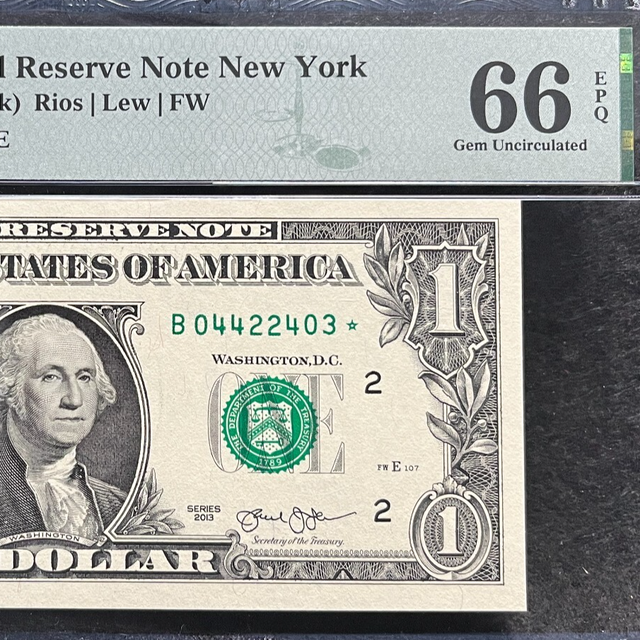 2013 B Duplicate Star Note Error One Dollar Bill B04422403* 66 EPQ FW