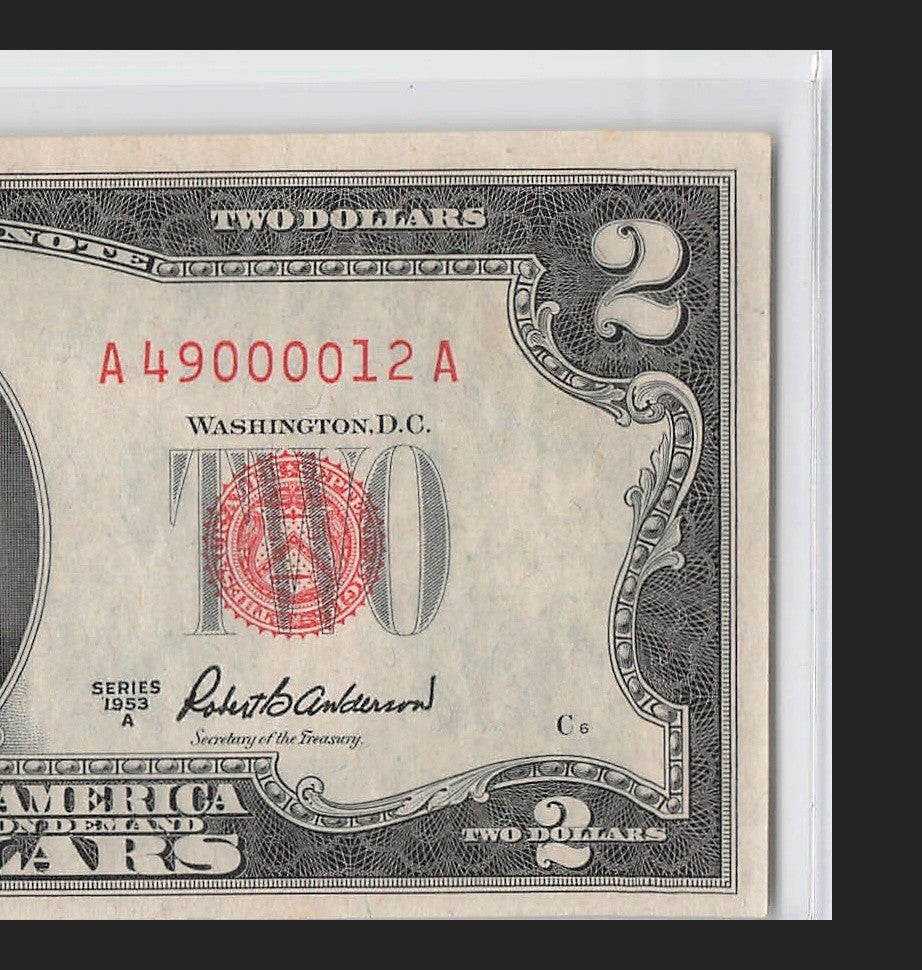 Four in a Row 0s Fancy Serial Number Two Dollar Red Seal 1953A $2 POS 3