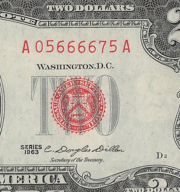 Four in a Row 6s Fancy Serial Number Two Dollar Red Seal 1953A $2 POS 3