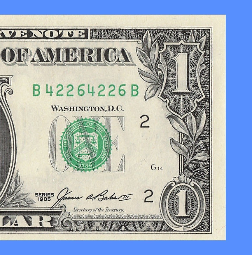 Repeater Fancy Serial Number One Dollar Bill 1985 2s 4s 6s BB Block